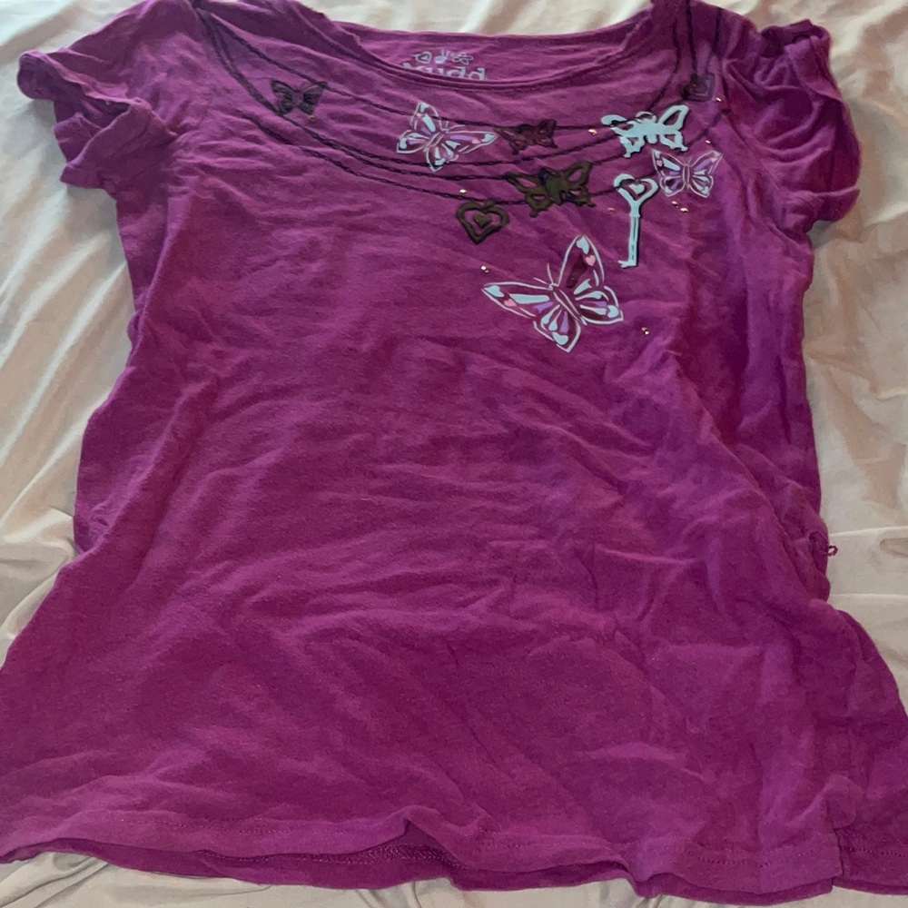 Mudd Purple Butterfly Necklace Graphic Tee